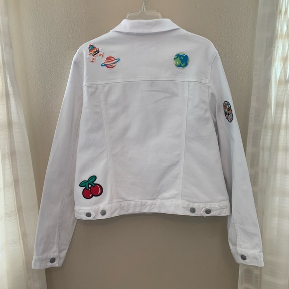 UNIQUE Custom Designed Women's White Denim Jacket Size Large - Picture 4 of 9